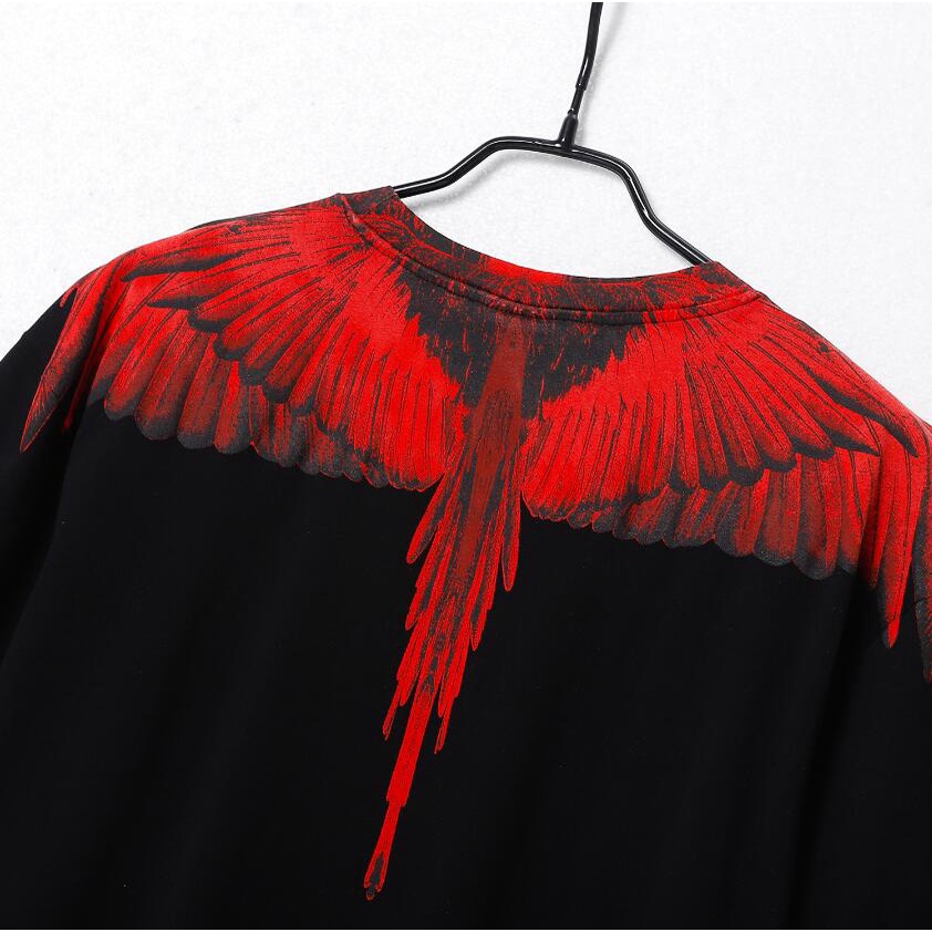 Áo Thun Cotton Tay Ngắn Màu Đen In Hình Đôi Cánh Đỏ Và Đỏ Thời Trang