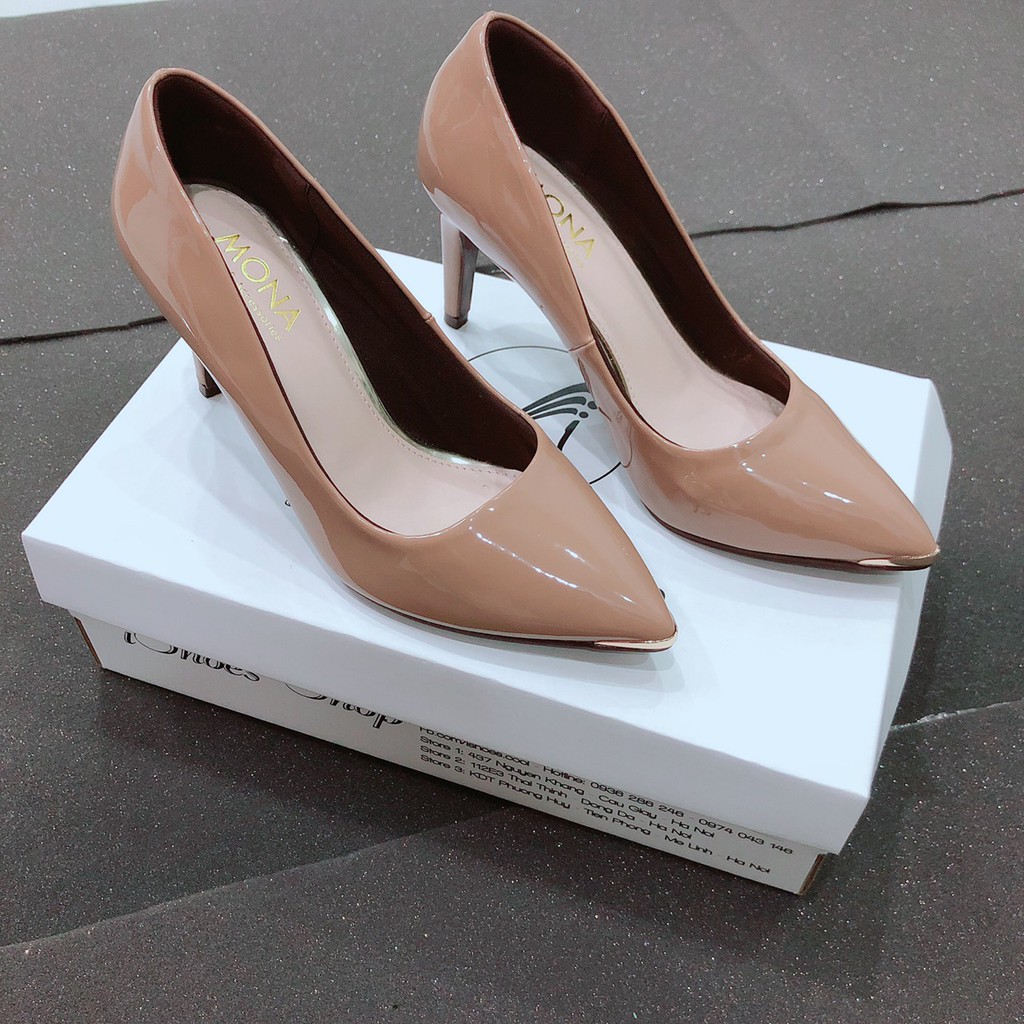 [VIDEO + ẢNH THẬT] GIÀY CAO GÓT NỮ GÓT NHỌN DA BÓNG MŨI BÍT ĐỒNG CAO 7CM - D750