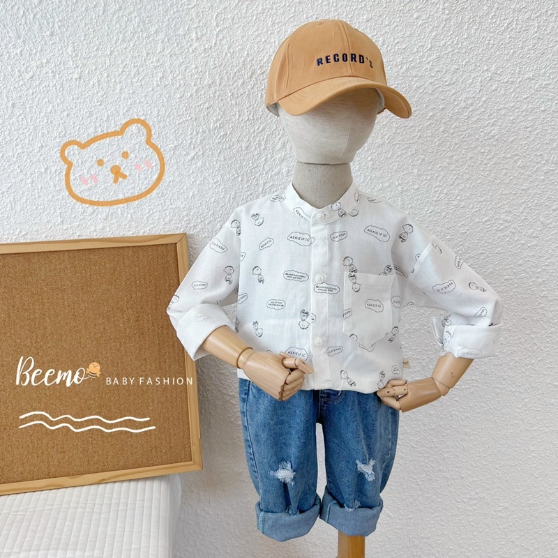 SP000343 Áo sơ mi trắng bé trai, áo sơ mi cho bé đi học, vải thô đũi mềm mát thấm mồ hôi SP000691 7583 7741