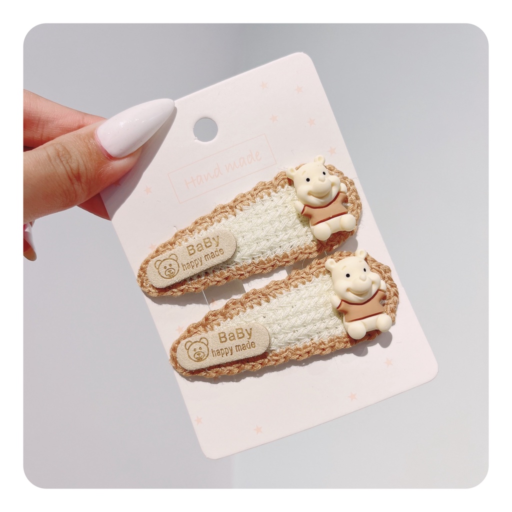 Kẹp Tóc/ Kẹp Bấm Len Charm Gấu Pooh   Phụ kiện tóc dễ thương cho các bé gái và bạn nữ,..