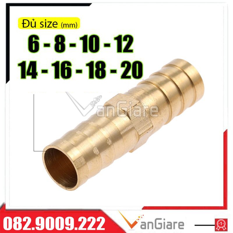 (Loại dầy) Nối thẳng 2 đầu đuôi chuột 6 8 10 12 16 18 20 (mm) đồng thau