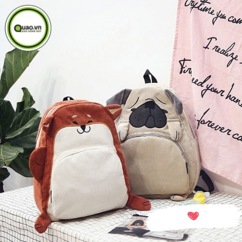Ba Lô Vải Hình Thú Chó Bông Pug, Shiba Bông Mềm, Hàng Cao Cấp, Thời Trang An Toàn Dễ Thương, Nhiều Kiểu - QUAO