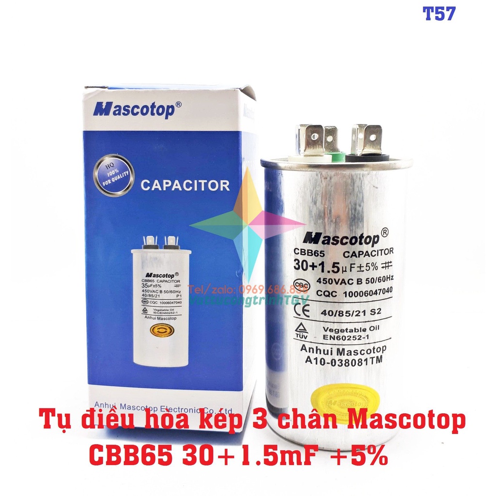 [Mã ELHACE giảm 4% đơn 300K] Tụ điều hòa 3 chân MASCOTOP CBB65 30+1.5uF+5%