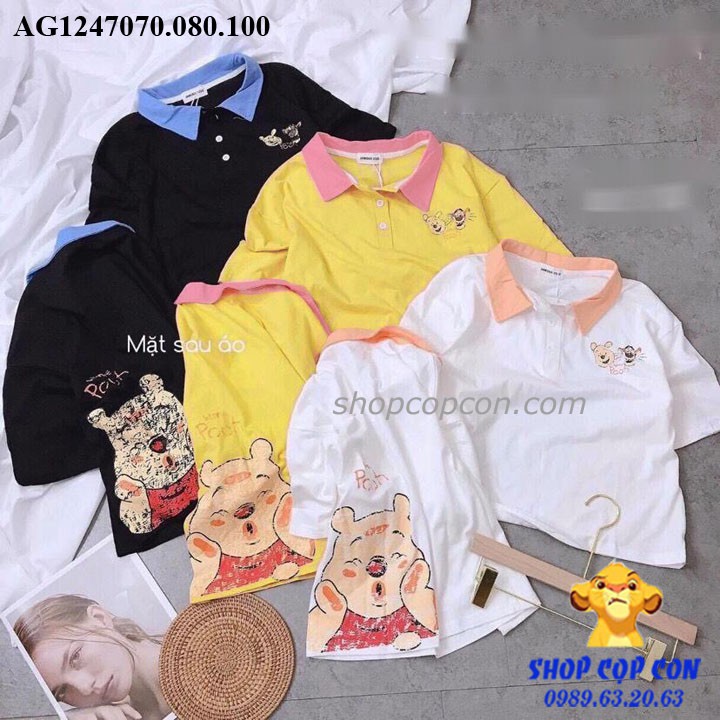 Áo thun cổ phối màu in hình cho bé gái từ 9-48kg