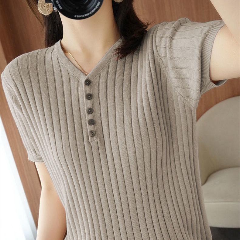 Áo Thun Tay Ngắn Cổ Chữ V Dáng Rộng Chất Liệu Lụa Lạnh Thời Trang Mùa Hè Mới Cho Nữ Có Size Lớn 100kg