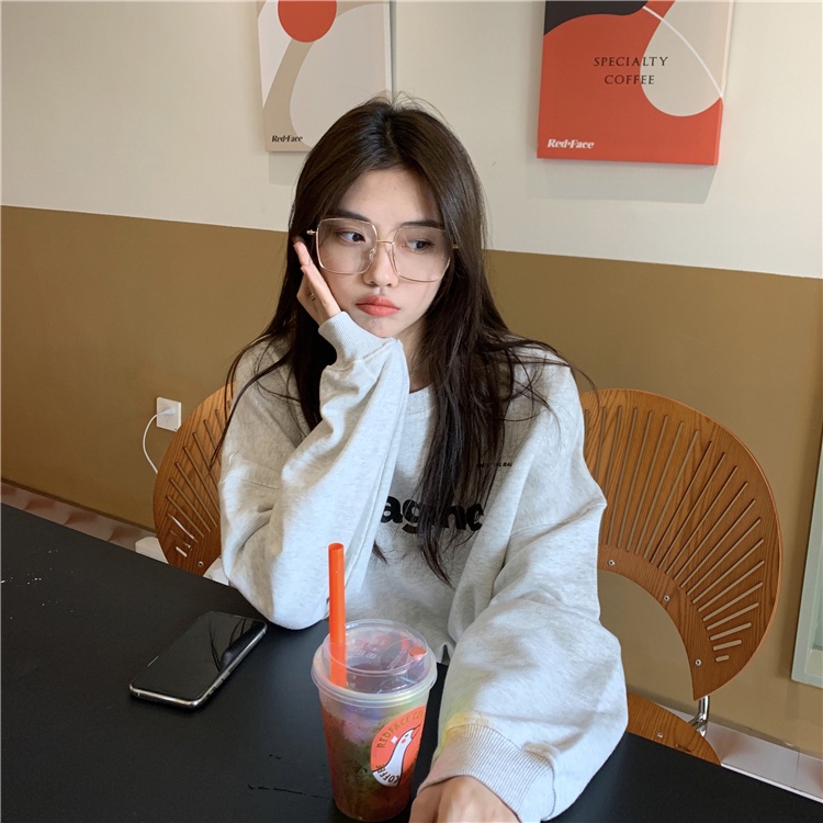 Porozi Áo sweater  cổ tròn in chữ phong cách Hàn Quốc dành cho nữ