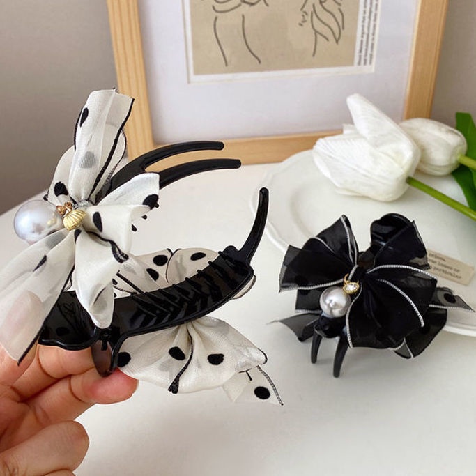 Kẹp Tóc Nơ Trắng Đen Cho Bé Gái