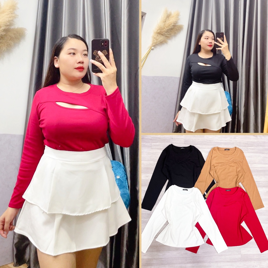 Áo Thun Kiểu Nữ Bigsize Tay Dài Cô Nhỏ Bigsize,Áo Kiểu Nữ Size Lớn Tôn Dáng Chất Thun Borib Co Dãn TD3