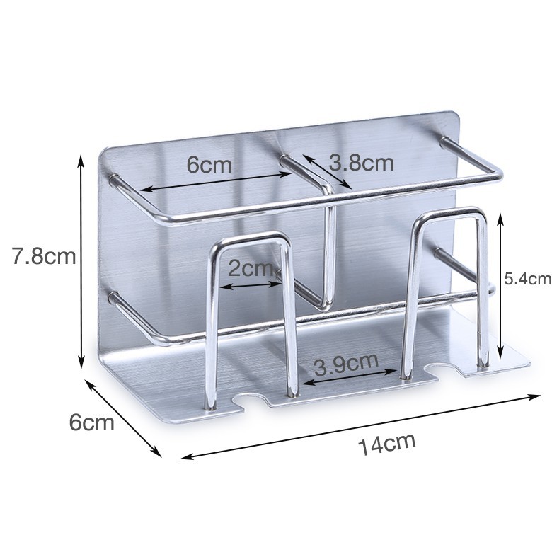 Kệ Đựng Bàn Chải, Kem Đánh Răng Inox SUS 304 Dán Tường (2 ngăn)