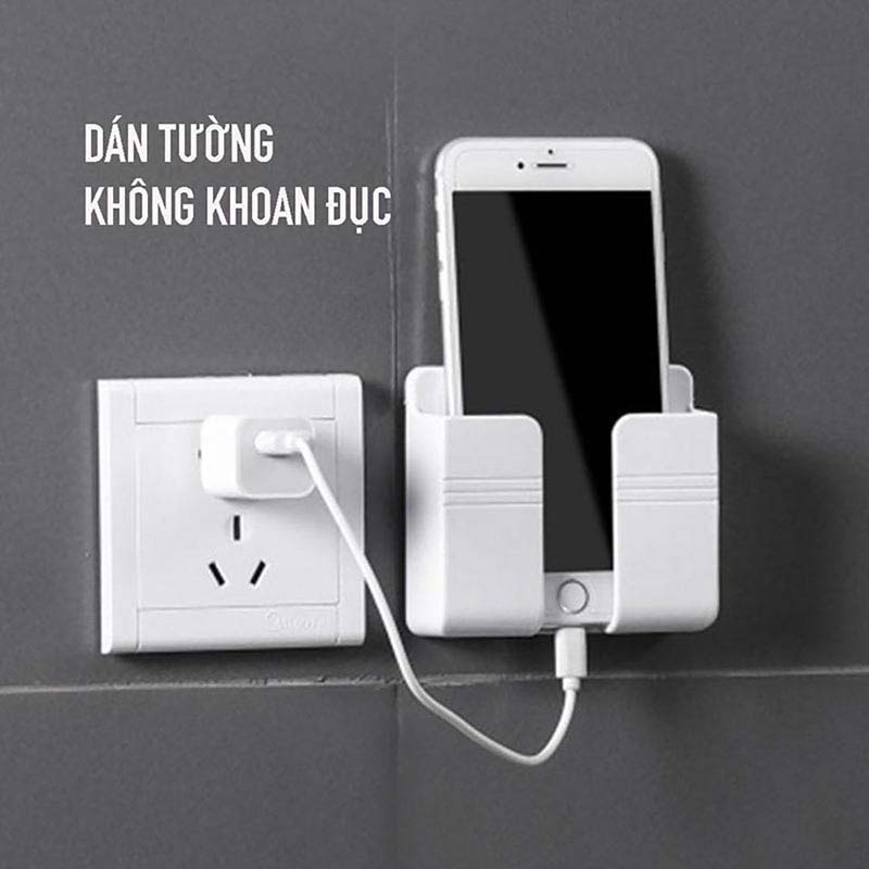 Kệ để điều khiển, điện thoại dán tường, làm từ nhựa ABS cao cấp - Giá Đỡ Sạc Điện Thoại Tiện Lợi - Có Móc Treo Giữ Dây
