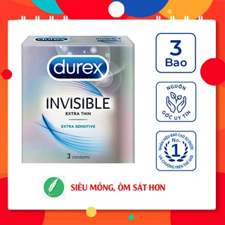 [DUREX CHÍNH HÃNG]-Bao cao su Durex Invisible Extra Thin loại siêu mỏng, cảm xúc chân thật hộp 3 chiếc