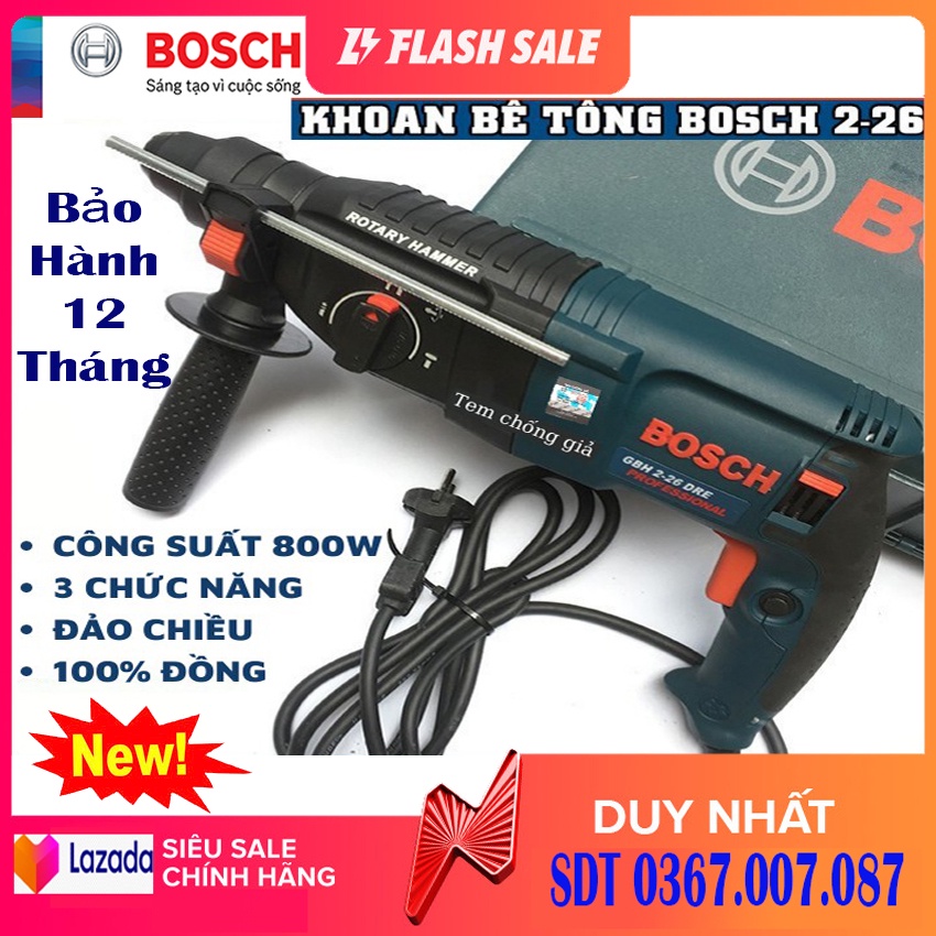 Máy khoan bê tông đục tường bằng điện cầm tay mini dùng khoan được sắt bắt vít BOSCH 2 26 hàng chính hãng giá rẻ