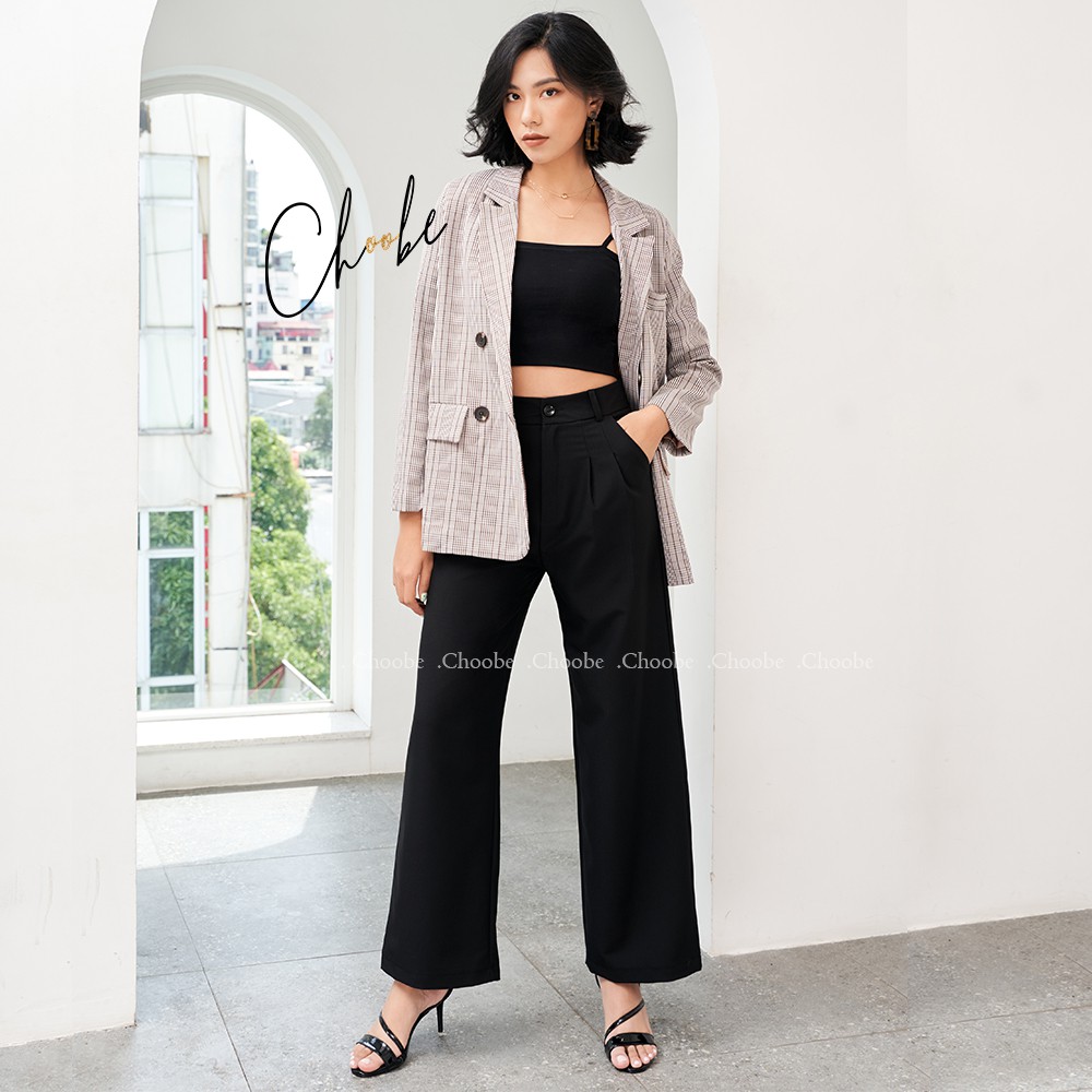 Áo blazer nữ Choobe hai lớp dài tay vest kẻ caro cao cấp form suông Hàn Quốc BL01 | BigBuy360 - bigbuy360.vn