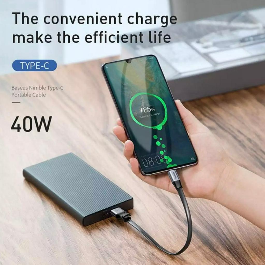 Dây sạc ngắn BASEUS dùng Pin dự Phòng Tiện Dụng USB to Type C  23cm 5A 40W sạc nhanh Quick charge 3.0 cho Samsung