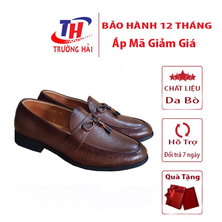 Giày Nam công sở Không Dây Trường Hải Da Bò Thật Màu nâu Thời Trang Công Sở GT300