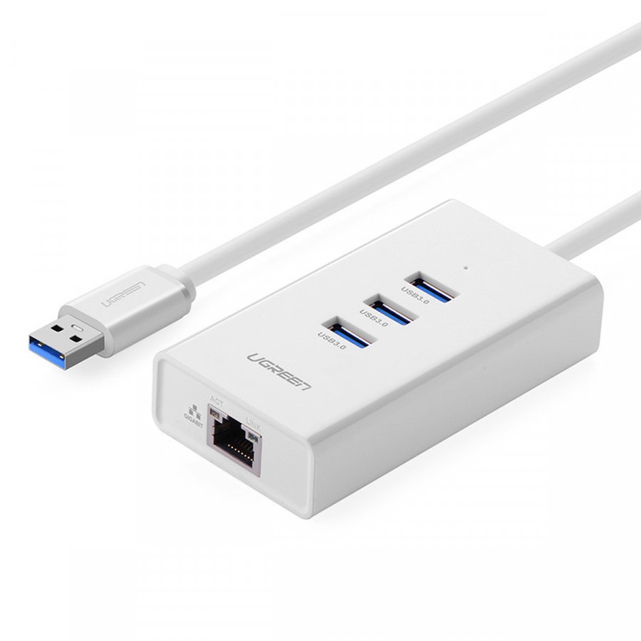 HUB Bộ chia 3 cổng USB 3.0 kèm cổng mạng Lan Gigabit Rj45 10/100/1000Mbps chính hãng Ugreen 20260 cao cấp