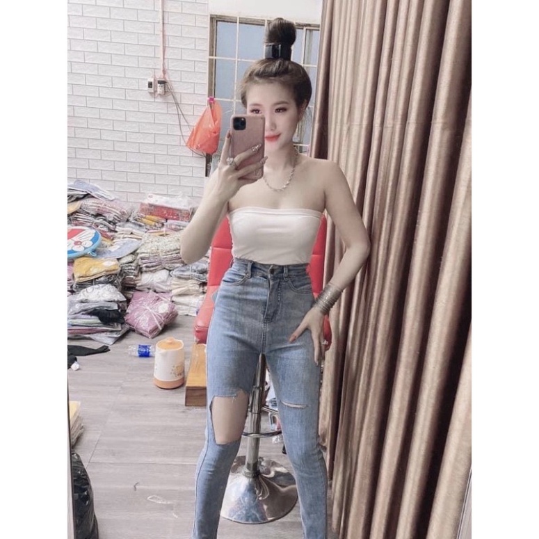 Quần jeans RÁCH Ô ôm body lưng siêu cao