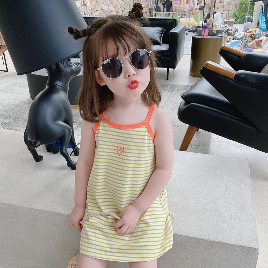 Đầm sát nách kẻ sọc kiểu Hàn Quốc thời trang mùa hè 2022 cho bé gái