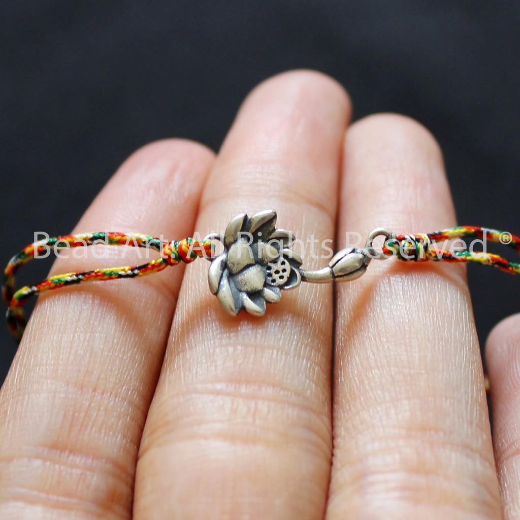 Vòng Tay Thắt Dây  Ngũ Sắc Handmade Và Hoa Sen Bạc 925, Vòng Tay Phong Thuỷ, Mọi Cung Mệnh S45 - Bead Art