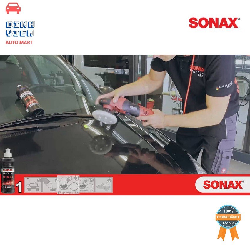 Kem xóa xước bước 1 Sonax Profiline 320141 SP  (250ml) loại bỏ các lớp sơn bị trầy xước, các đốm thô và sơn bị ô-xy hóa.