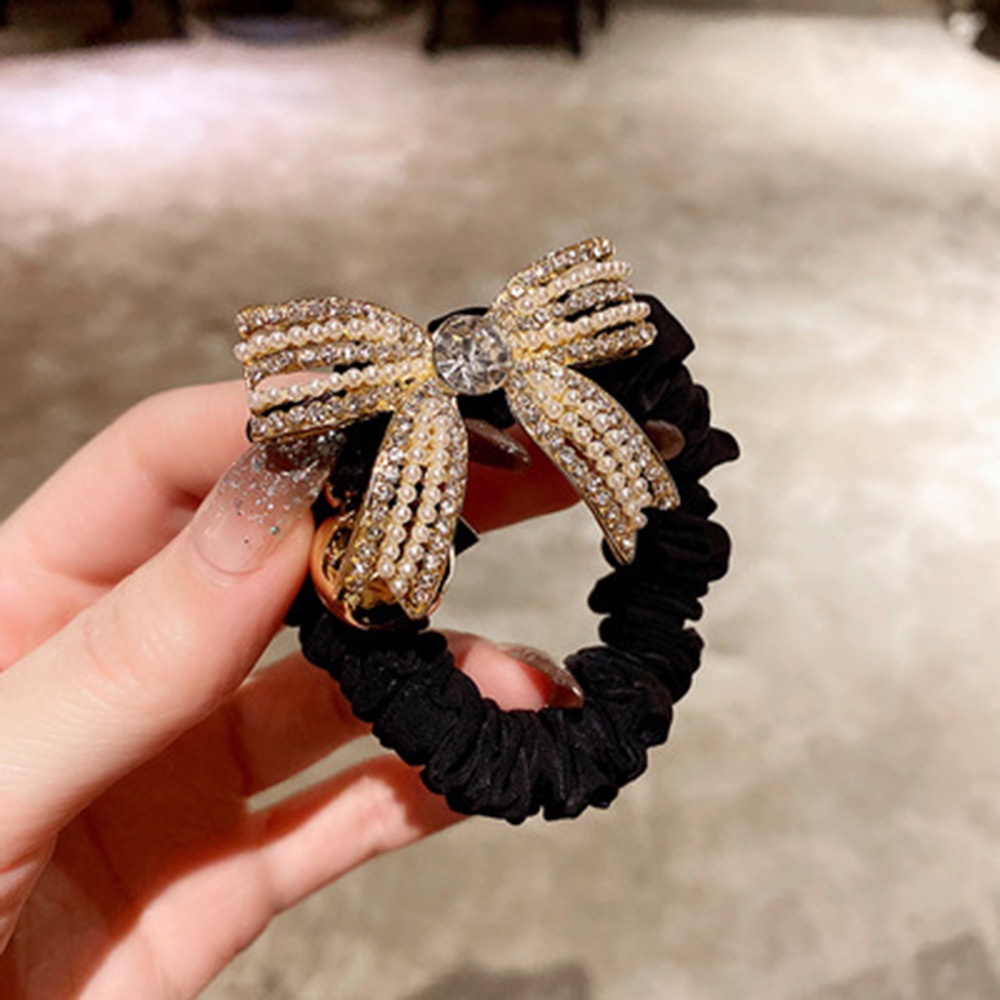 Dây Buộc Tóc Cao Su Co Giãn Hình Nơ Đính Đá Phong Cách Hàn Quốc Thanh Lịch Cho Nữ