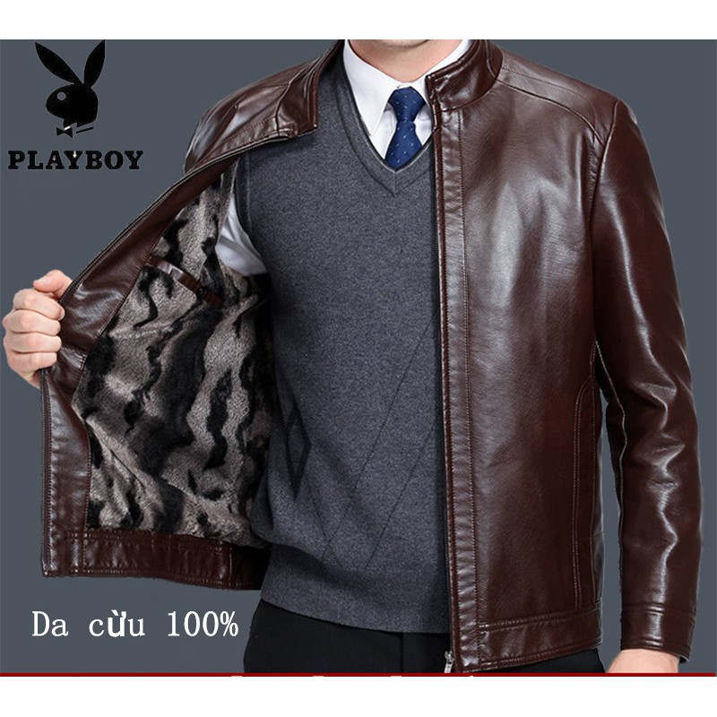 Áo da nam da cừu lớp đầu  Playboy/áo da cổ bẻ nhập khẩu
