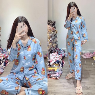 Đồ bộ pijama kate thái loại 1 full viền mặc nhà tay dài quần dài