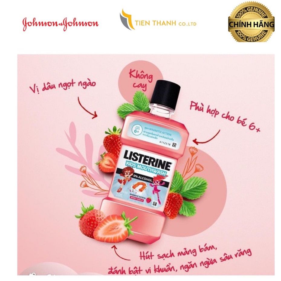 Nước súc miệng Listerine Kids dành riêng cho trẻ trên 6 tuổi 250ml-Hàng chính hãng.
