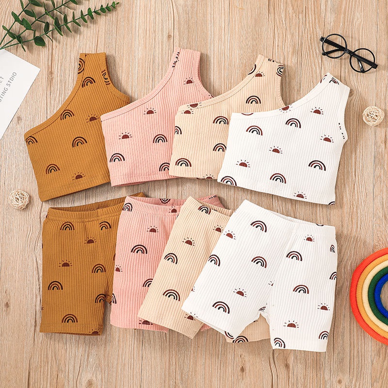 Combo bộ đồ bé gái 1-5 tuổi không tay áo croptop quần đùi set thời trang cho bé trẻ em