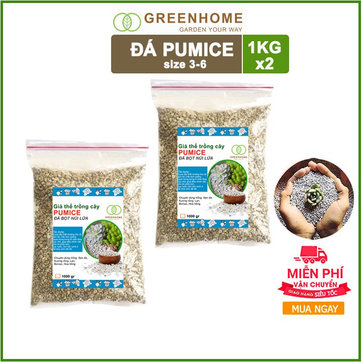 [Freeship 70K] Bộ 2 bao 1kg Đá Pumice, đá bọt núi lửa lót chậu nhỏ, trộn đất trồng sen đá xương rồng, trồng Lan 3-6mm