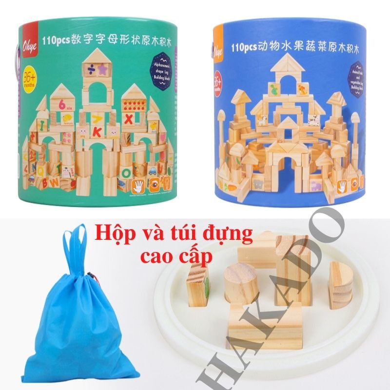 Đồ chơi xếp hình lắp ráp 110 khối gỗ cho bé phát triển kỹ năng cơ bản