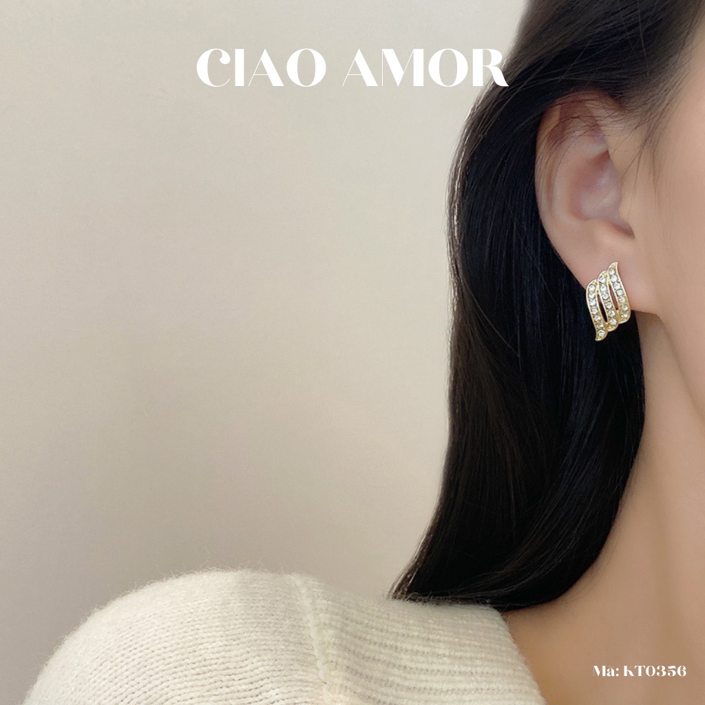 Khuyên tai nữ, Bông tai nữ bạc 925 thanh lịch cánh 3 sóng lượn Trang sức Ciao Amor - KT0356