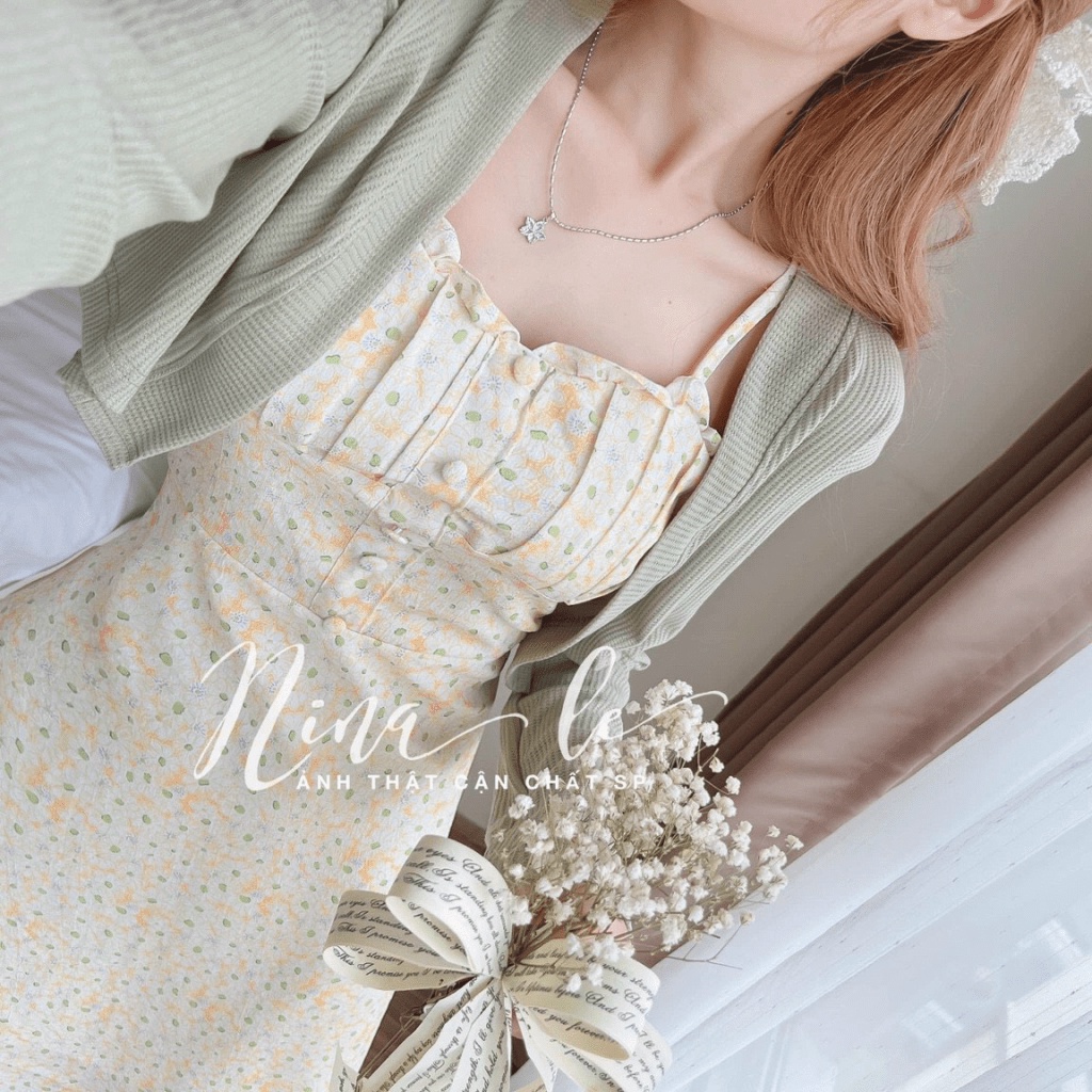 (FREE SHIP) SÉT ĐẦM LỤA HOA PHỐI ÁO KHOÁC GÂN DÁNG LỬNG CỰC XINH TÔN DÁNG TIỂU THƯ HHP