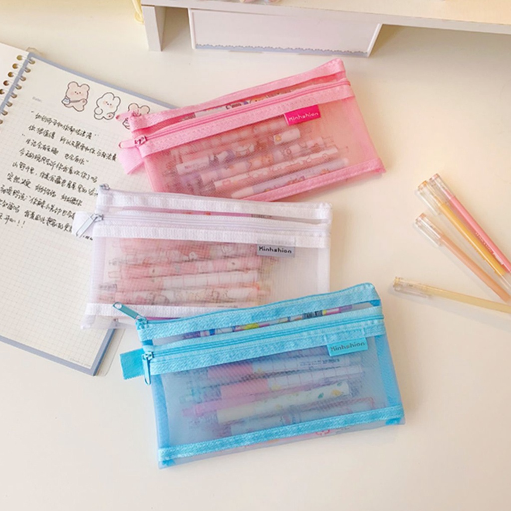 Túi Đựng Bút Trong Suốt Phối Khóa Kéo Đơn Giản