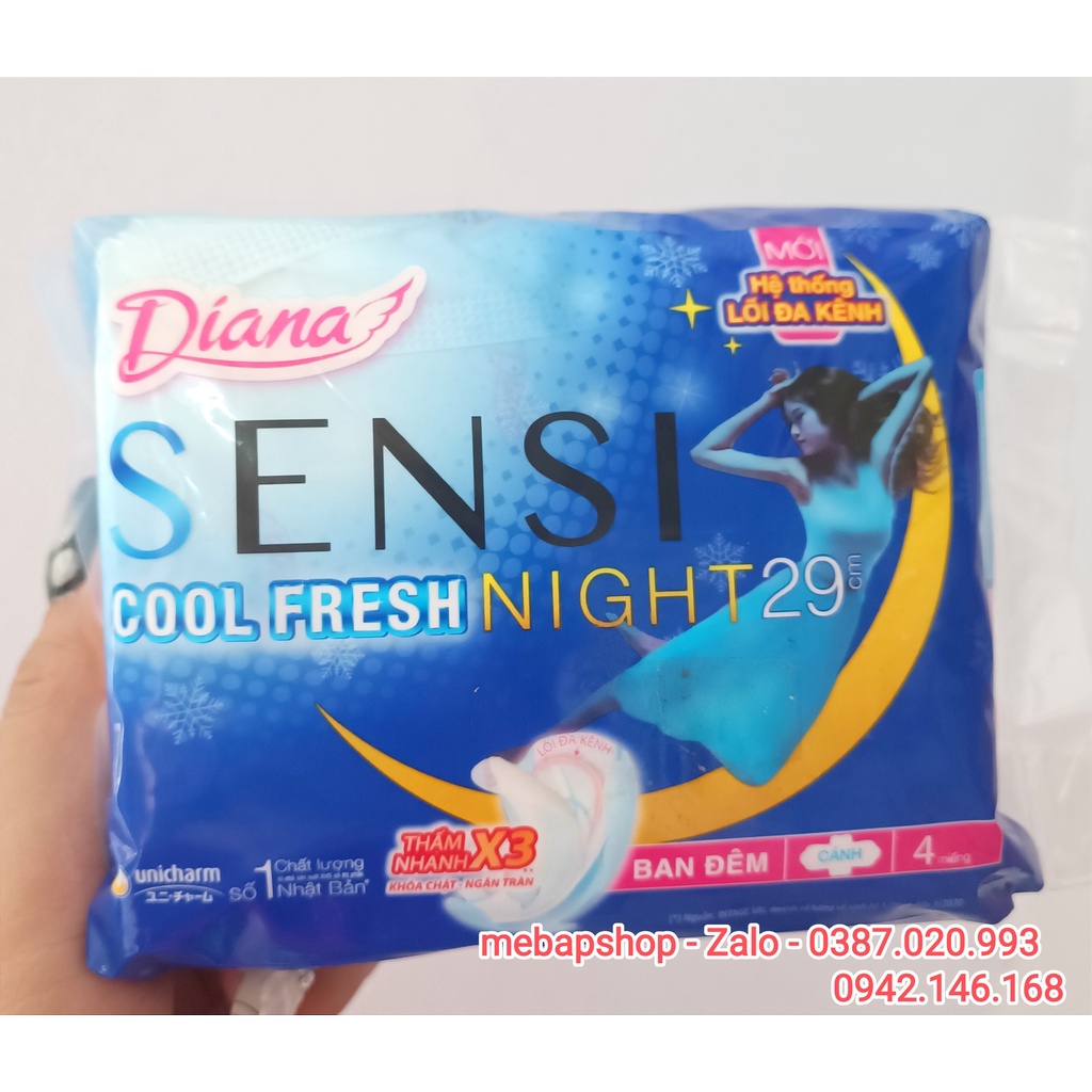 BĂNG VỆ SINH DIANA SENSI COOL ĐÊM 29 CM VÀ 35CM