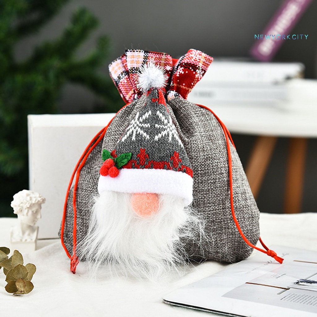 Túi dây rút đựng kẹo hình búp bê Giáng Sinh