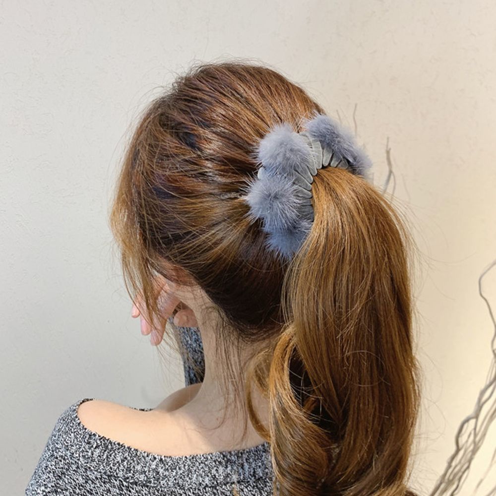 Dây buộc tóc bằng nhung đính bóng lông phong cách Hàn Quốc thanh lịch sáng tạo cho nữ