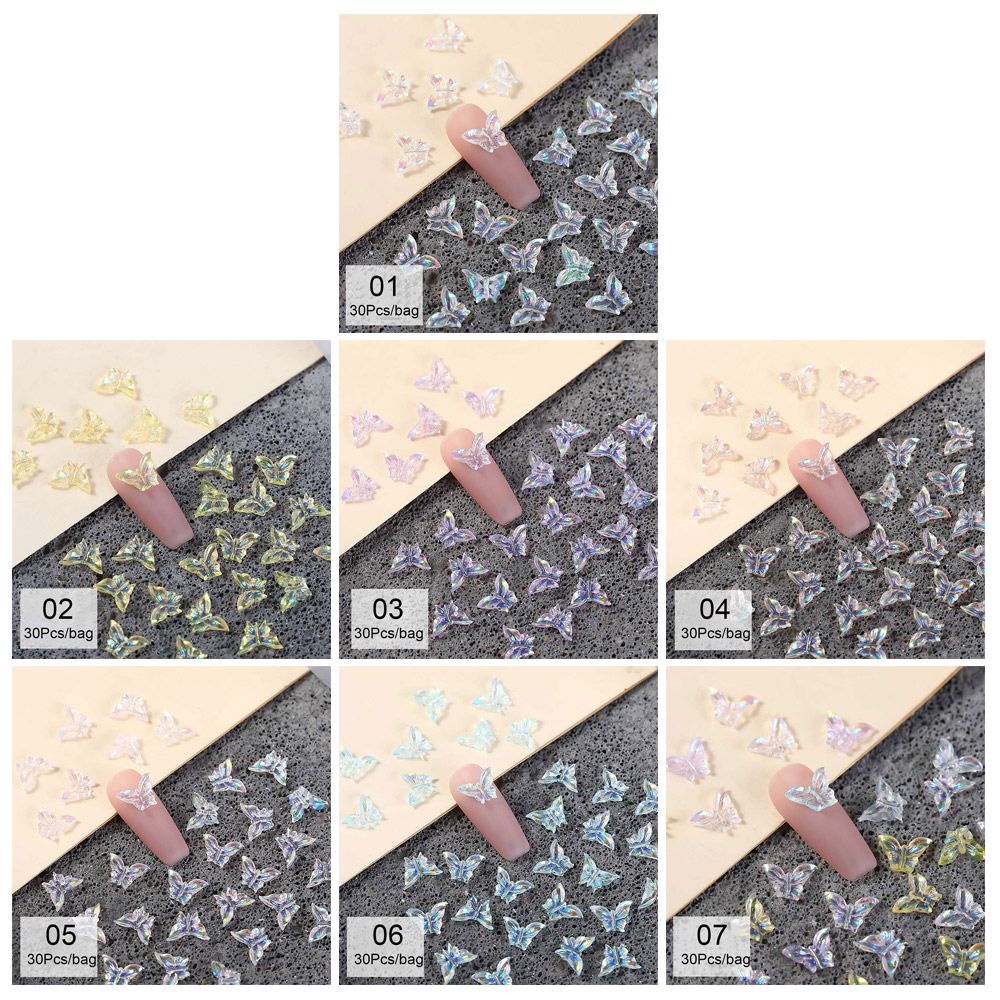 Bộ 30 Phụ Kiện Trang Trí Móng Tay Hình Bướm 3D Bằng Nhựa Resin Lấp Lánh Thời Trang DIY