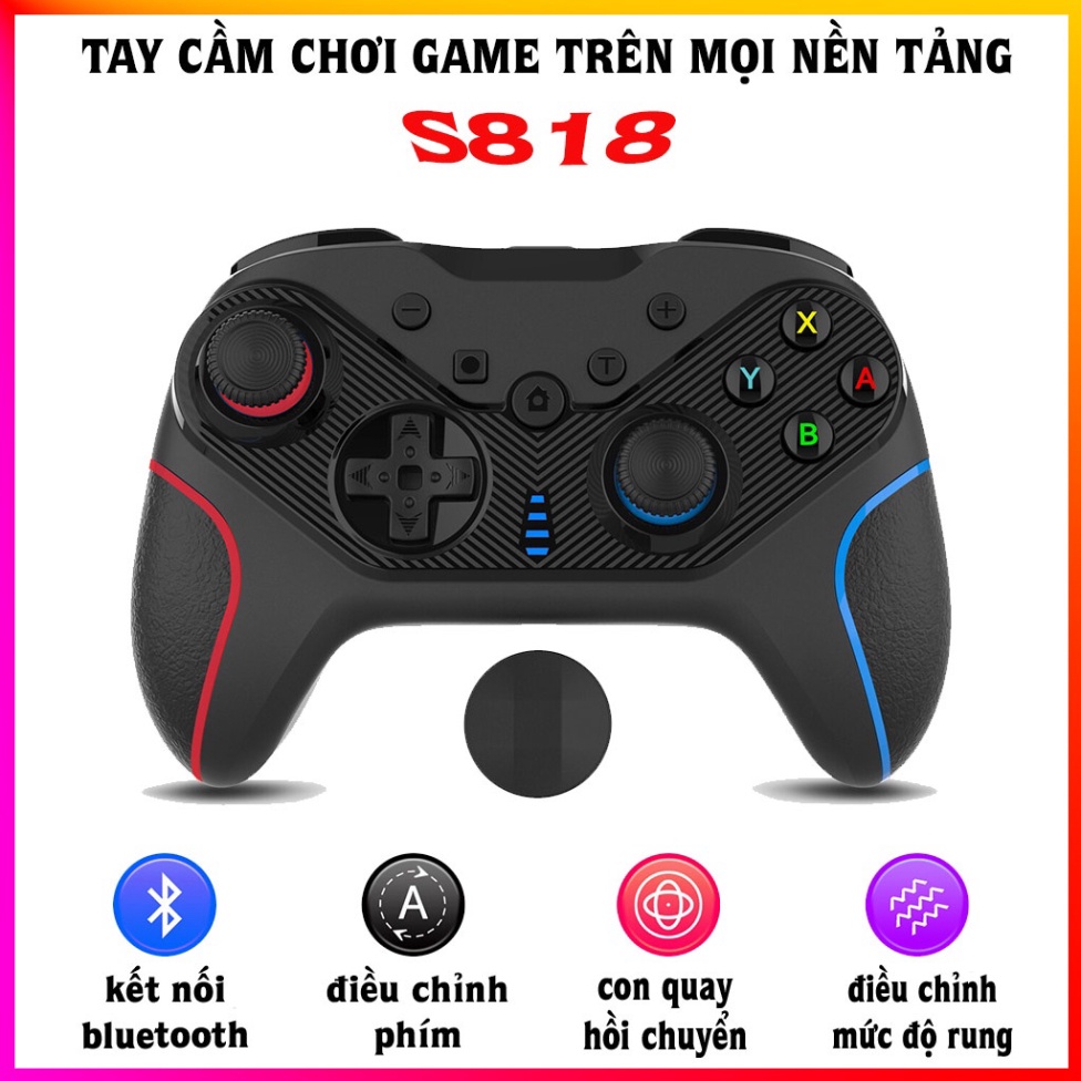 Bảo hành 12 thángTay cầm chơi game kết nối bluetooth S818 USB 2.4G - Tay cầm không dây cho PC, Laptop, TV, Điện thoạ