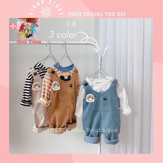 Sét Yếm Kèm Áo Dài Tay Cho Bé Trai, Bé Gái 8-15kg, Sét Yếm Thu Đông Chất Nhung Tăm Xinh Xắn Cho Bé