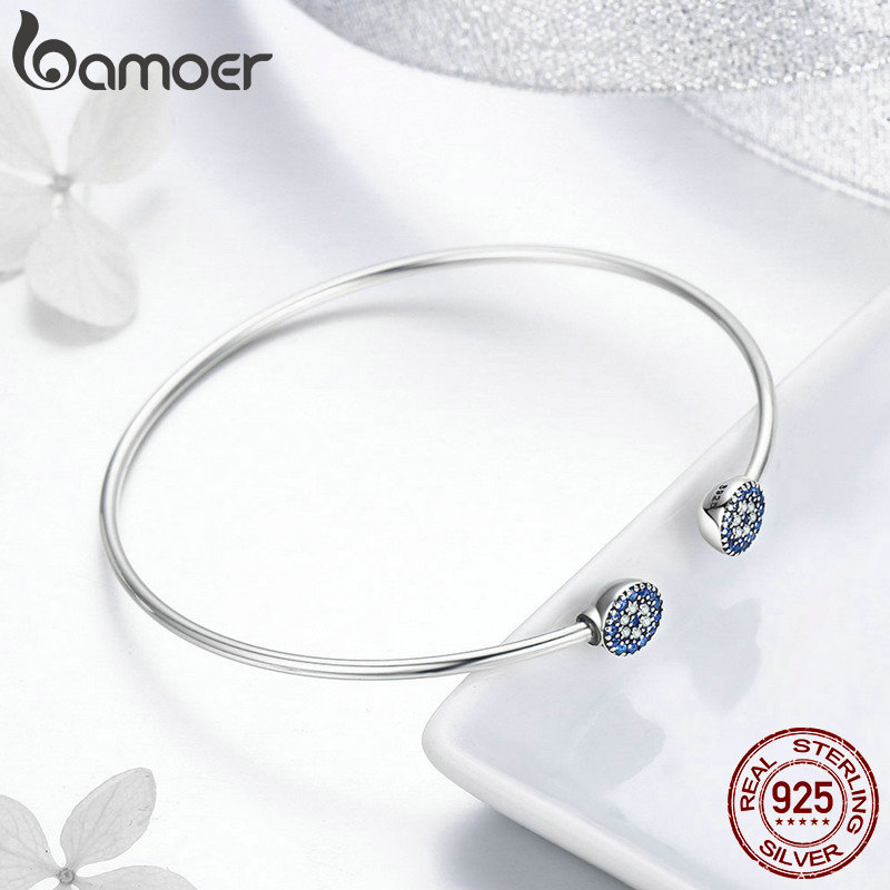 Vòng tay BAMOER SCB058 bằng bạc sterling 925 100% đính hạt đá CZ màu xanh dương phong cách sang trọng