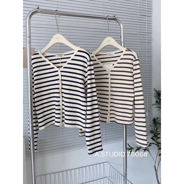 [HÀNG SẴN]ÁO LEN KẺ SỌC CỔ V MẶC 2 KIỂU STYLE VINTAGE