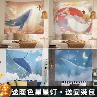 Thảm vải họa tiết cá voi xanh xinh xắn thiết kế độc đáo trang trí phòng ngủ tiện dụng