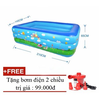 Bể bơi 2m1, 3 tầng kèm bơm điện cho trẻ