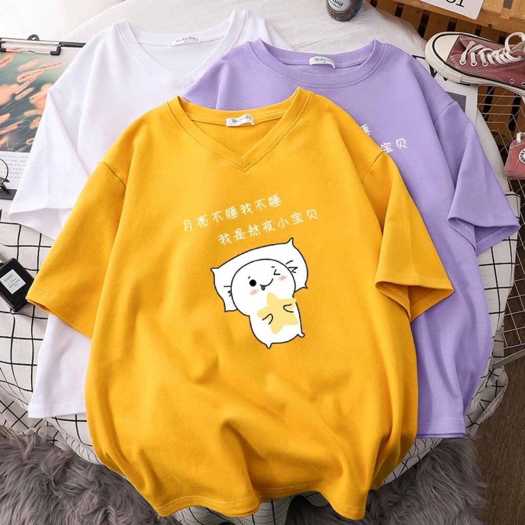 Áo thun thú ngủ ôm ngôi sao phom rộng chất cotton nha