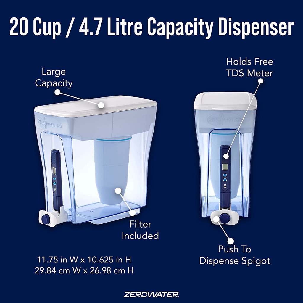Máy lọc nước Zero Water uống sạch với 5 tầng bảo vệ ZeroWater 20 Cup Ready-Pour 5-Stage Water Filter Pitcher