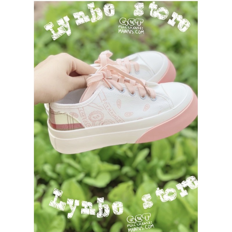 Giày thể thao nữ cột dây hoạ tiết đế viền màu (lùi size form rộng)