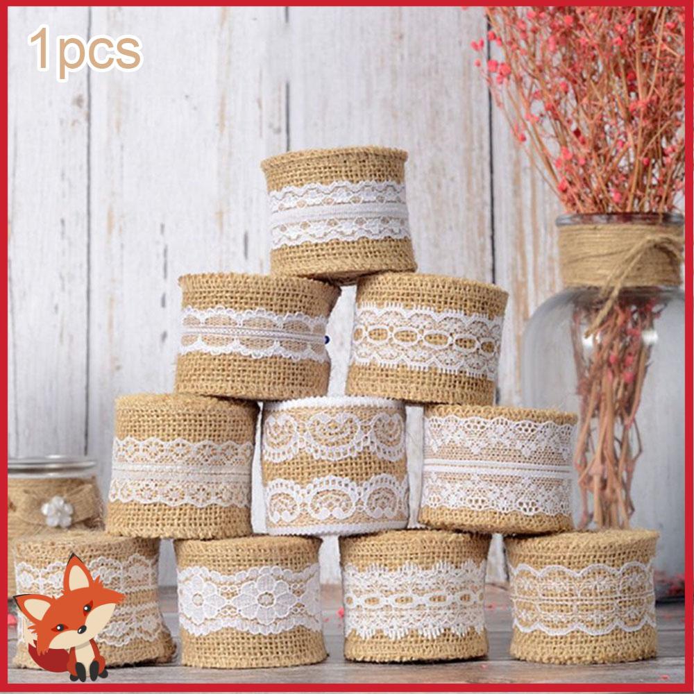 Cuộn Dây Vải Bố Phối Ren Dài 2M Dùng Trang Trí Phong Cách Vintage