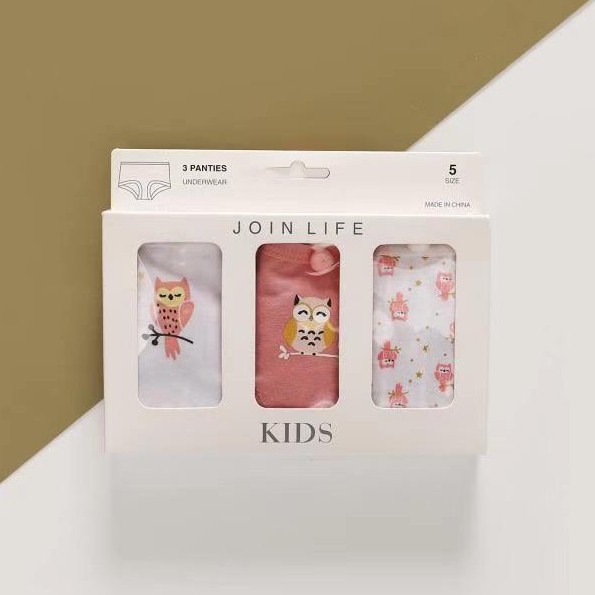 Quần Chíp Bé Gái - Quần Lót Bé Gái Set 3 chip nguyên hộp Kháng Khuẩn 100% Cotton hàng xuất dư size từ 5-12 tuổi