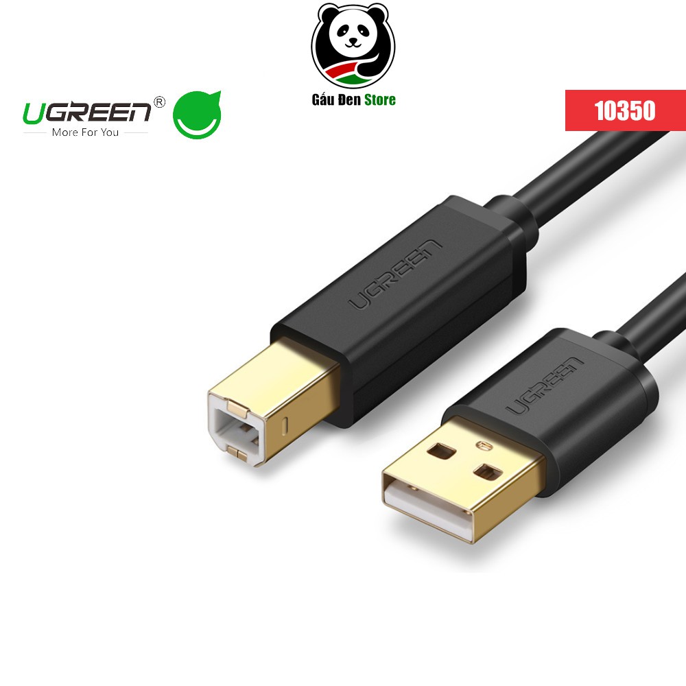 Dây máy in mạ vàng USB 2.0 chuẩn A đực sang chuẩn B đực dài 1.5M 3M UGREEN 10350 10351 (đen) - Hàng chính hãng